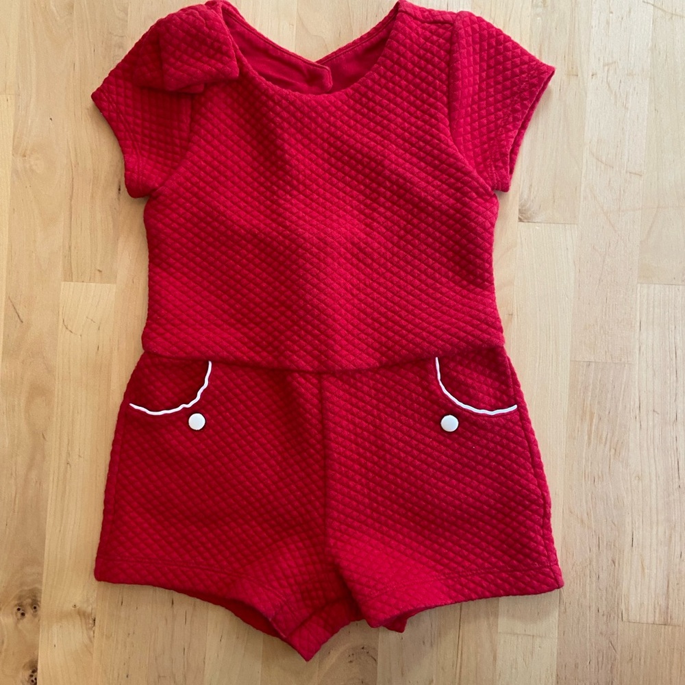 Janie and Jack red quilted, cut out back romper. Size 18-24months